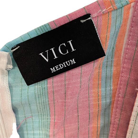 Vici Cotton Candy Pastels Striped Ruffled Romper M shorts linen - Picture 3 of 6